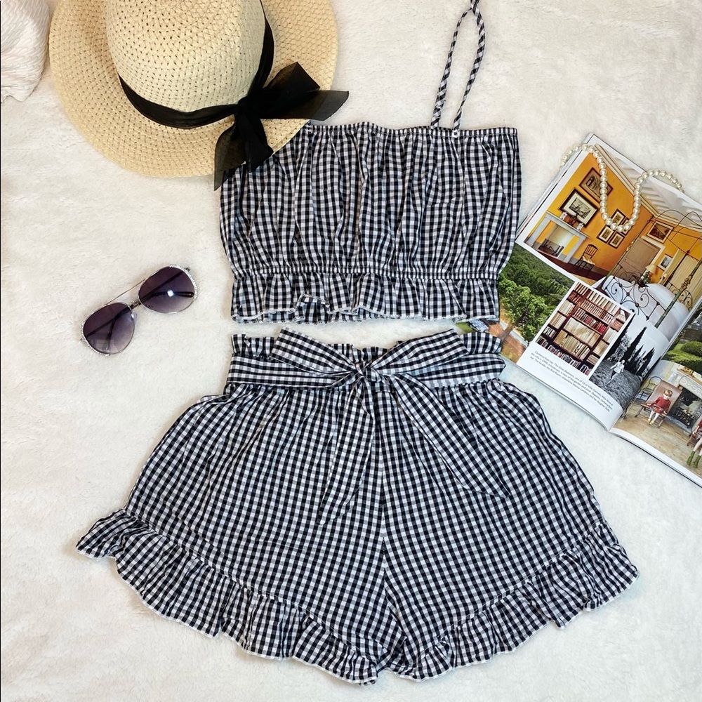 Adorable Black and White Checkered Two Piece Set